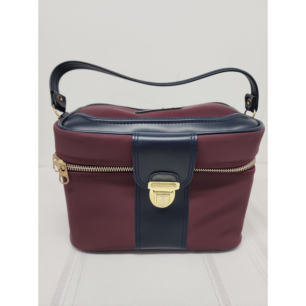 VTG Sears 1980's Vanity Train Case/Travel Bag Burgundy/Navy #9801 Softsided EUC